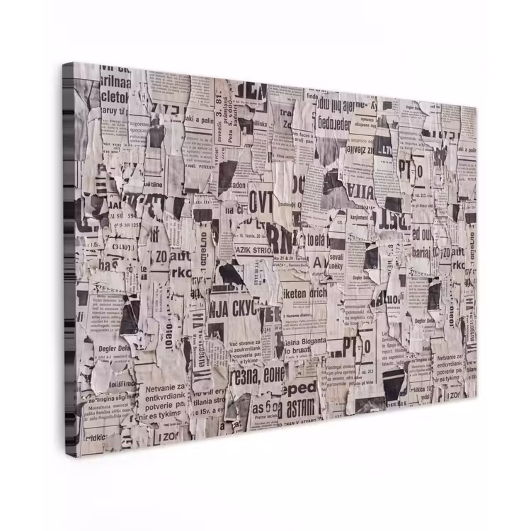 Krant - Gescheurd - Textuur - Abstract - Zwart-wit Tuinposter op houten frame 2 cm dik klein -3d