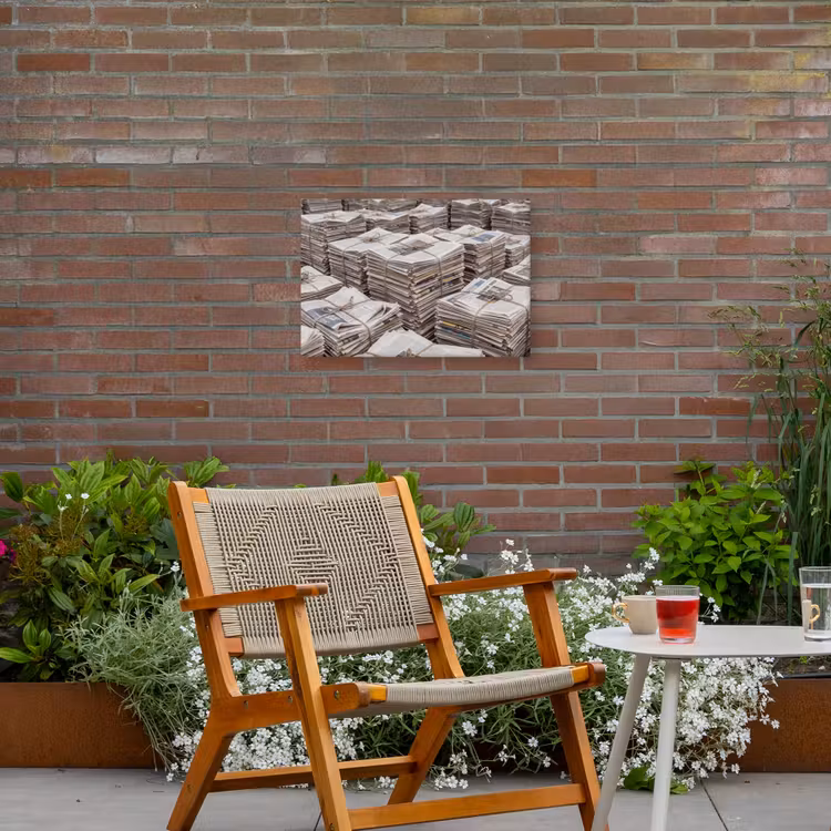 Kranten - Stapels - Touw - Informatie - Vintage Tuinposter op houten frame 2 cm dik klein -sfeer3