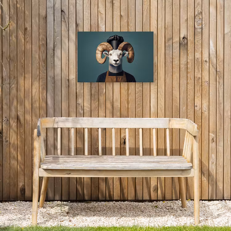 Geit - Hoorns - Kokskleding Tuinposter op houten frame 2 cm dik klein -sfeer4