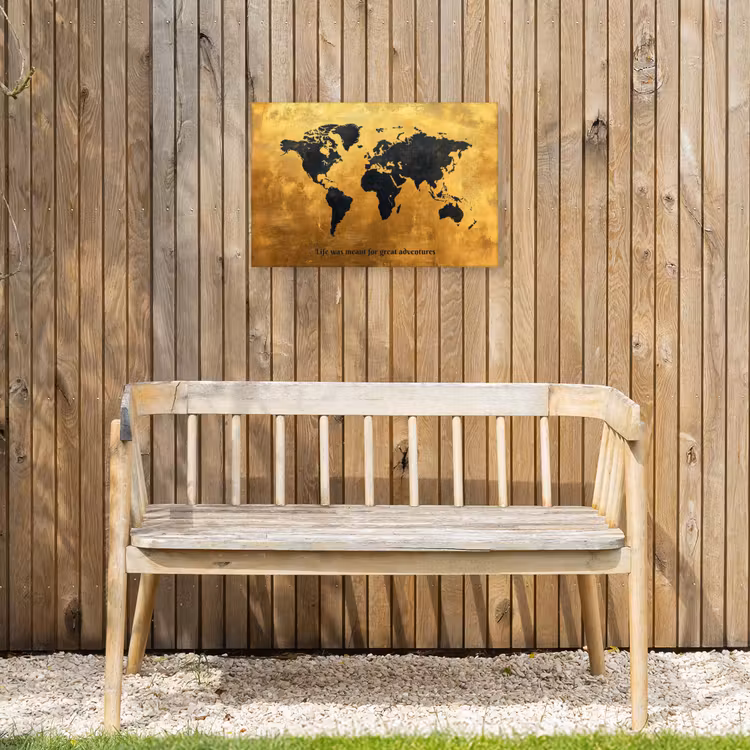 Quote - Goud - Wereldkaart - Zwart Tuinposter op houten frame 2 cm dik klein -sfeer4