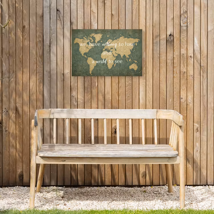 Quote - Vintage - Wereldkaart - Oud Tuinposter op houten frame 2 cm dik klein -sfeer4