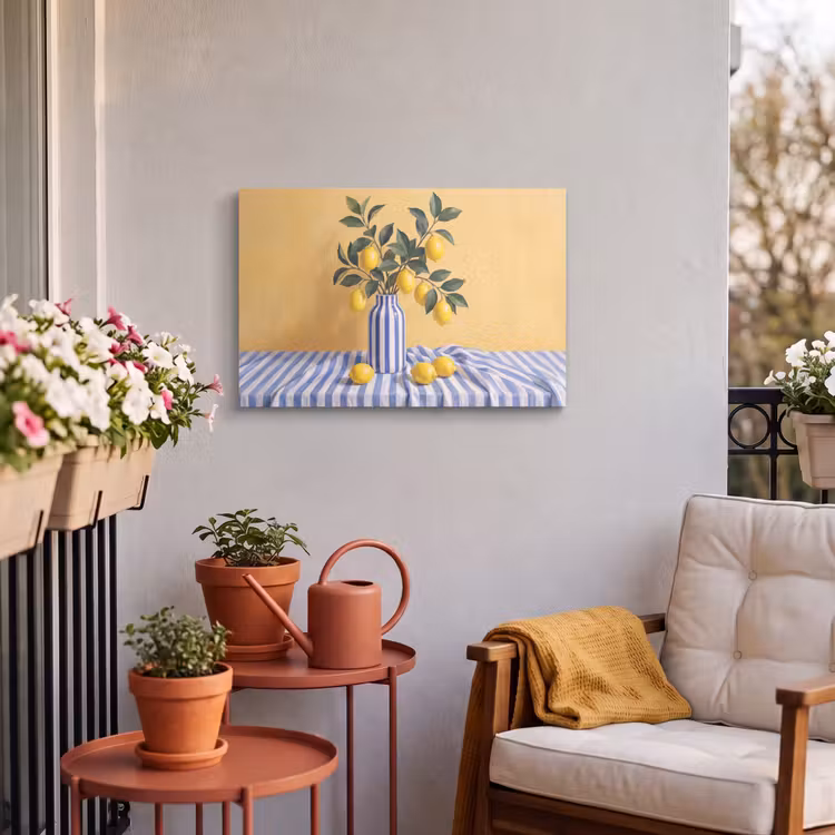 Outdoor Leinwand - Zitrone – Stillleben – Modern - Citroen - Stilleven - Modern Tuinposter op houten frame 2 cm dik klein