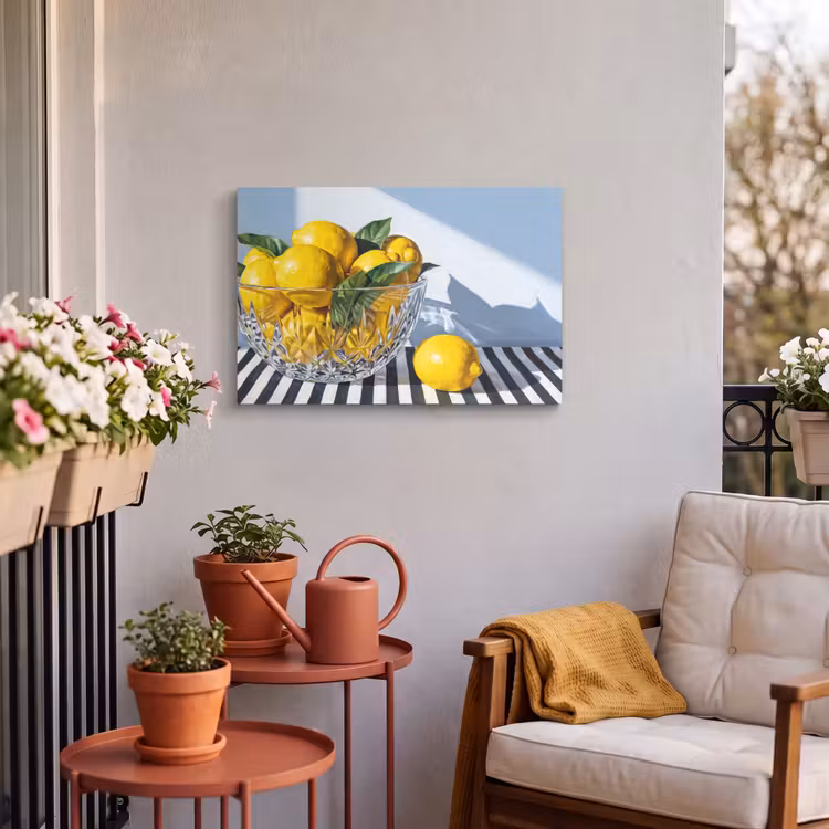 Outdoor Leinwand - Zitronen – Obst – Gelb - Citroenen - Fruit - Geel Tuinposter op houten frame 2 cm dik klein