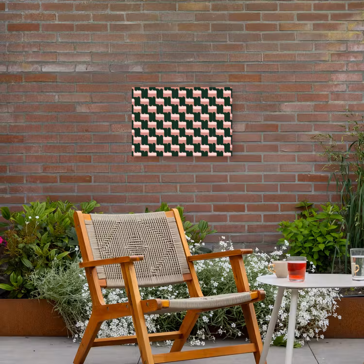 Vlechtpatroon - Groen - Roze - Geometrisch Tuinposter op houten frame 2 cm dik klein 845 -sfeer3