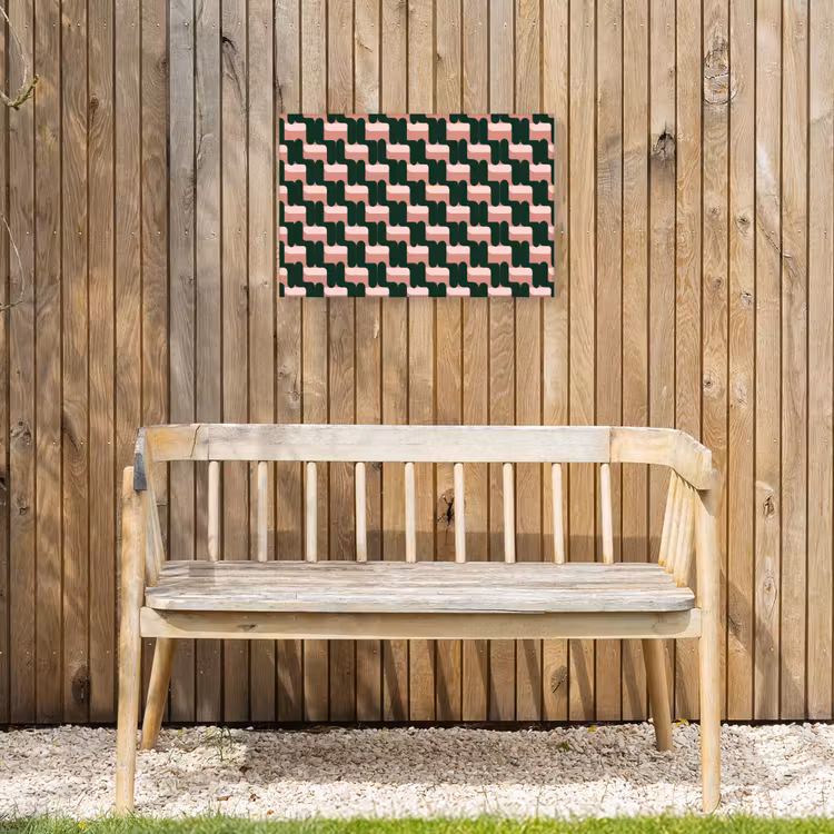 Vlechtpatroon - Groen - Roze - Geometrisch Tuinposter op houten frame 2 cm dik klein 845 -sfeer4
