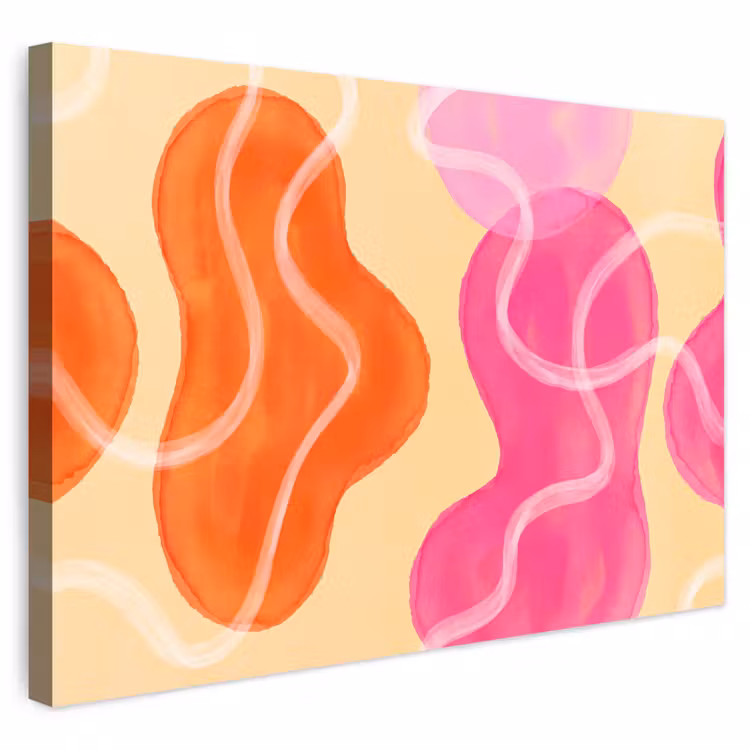 Abstract - Aquarel - Organisch - Oranje - Roze Tuinposter op houten frame 2 cm dik klein -3d