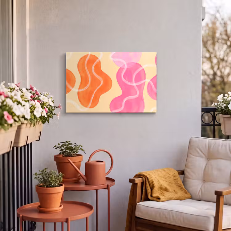Abstract - Aquarel - Organisch - Oranje - Roze Tuinposter op houten frame 2 cm dik klein -sfeer1