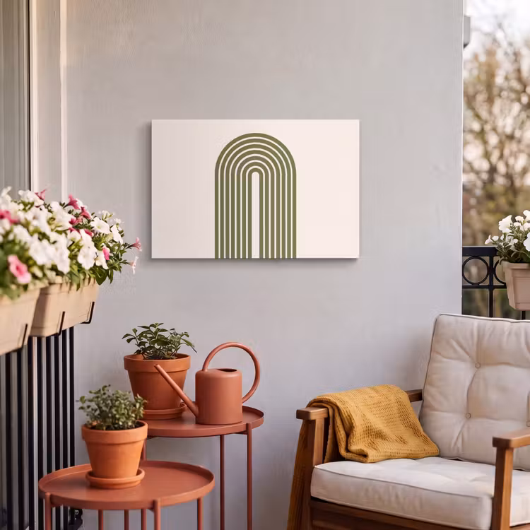 Abstract - Bogen - Modern - Groen - Kunst Tuinposter op houten frame 2 cm dik klein -sfeer1