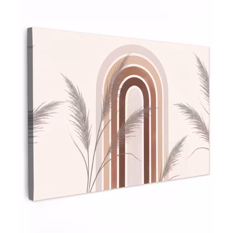 Abstract - Bogen - Plant - Boho - Beige Tuinposter op houten frame 2 cm dik klein -3d