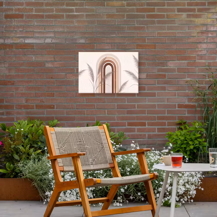 Abstract - Bogen - Plant - Boho - Beige Tuinposter op houten frame 2 cm dik klein -sfeer3