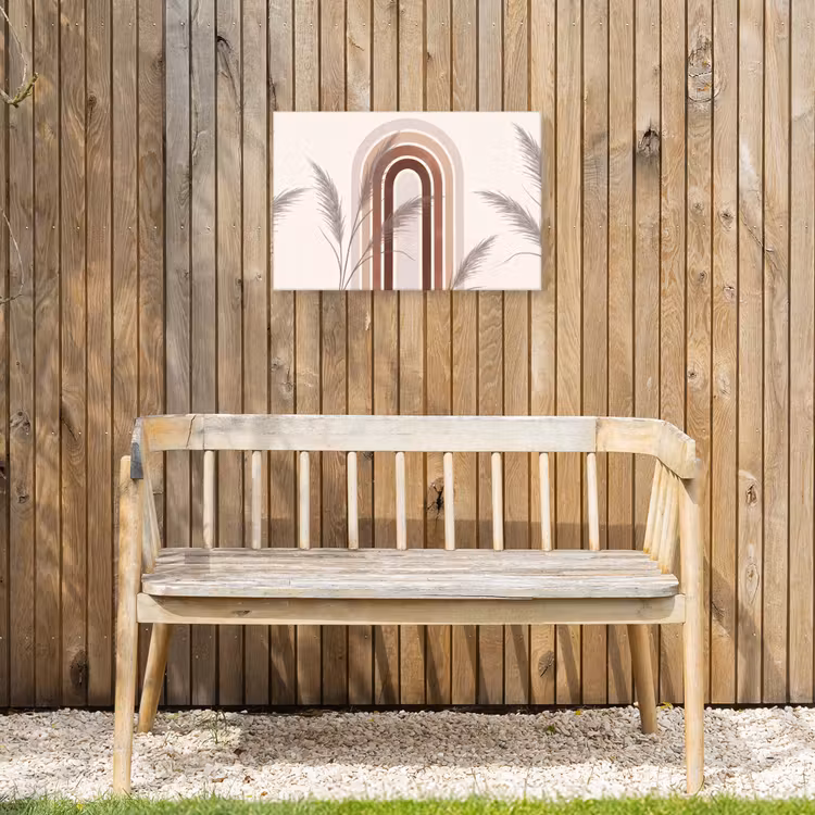 Abstract - Bogen - Plant - Boho - Beige Tuinposter op houten frame 2 cm dik klein -sfeer4