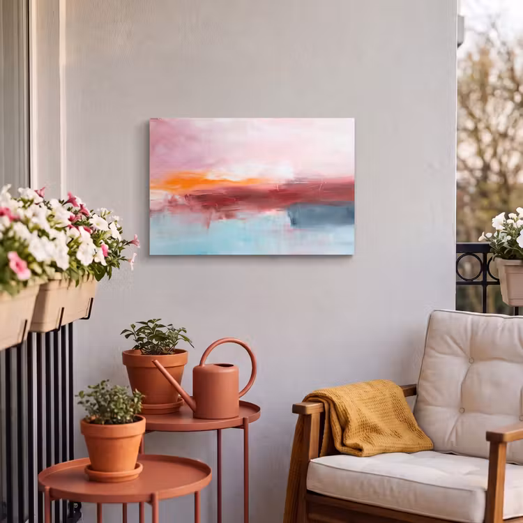 Abstract - Kleuren - Modern - Kunst - Roze Tuinposter op houten frame 2 cm dik klein -sfeer1