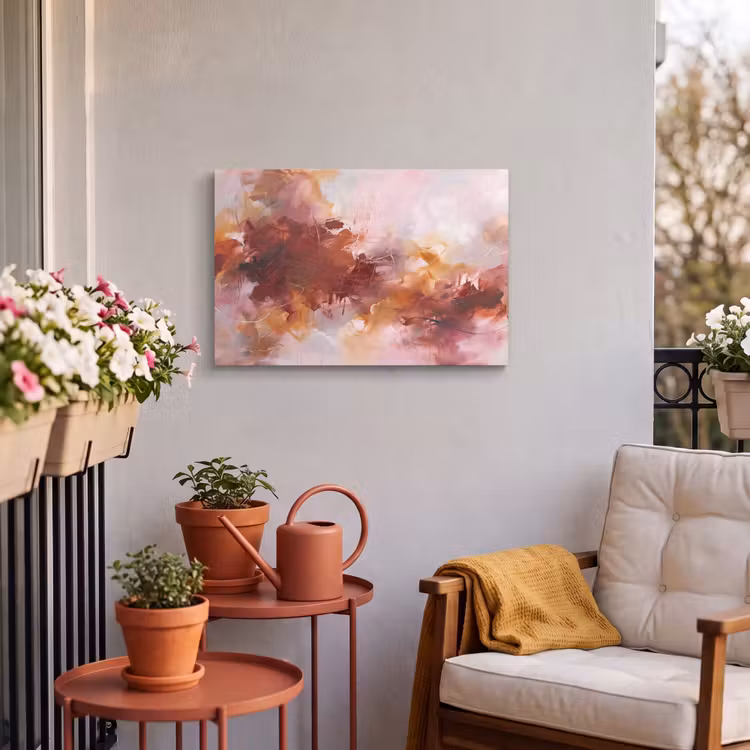 Abstract - Kleurrijk - Kunst - Modern - Roze-Rood Tuinposter op houten frame 2 cm dik klein -sfeer1