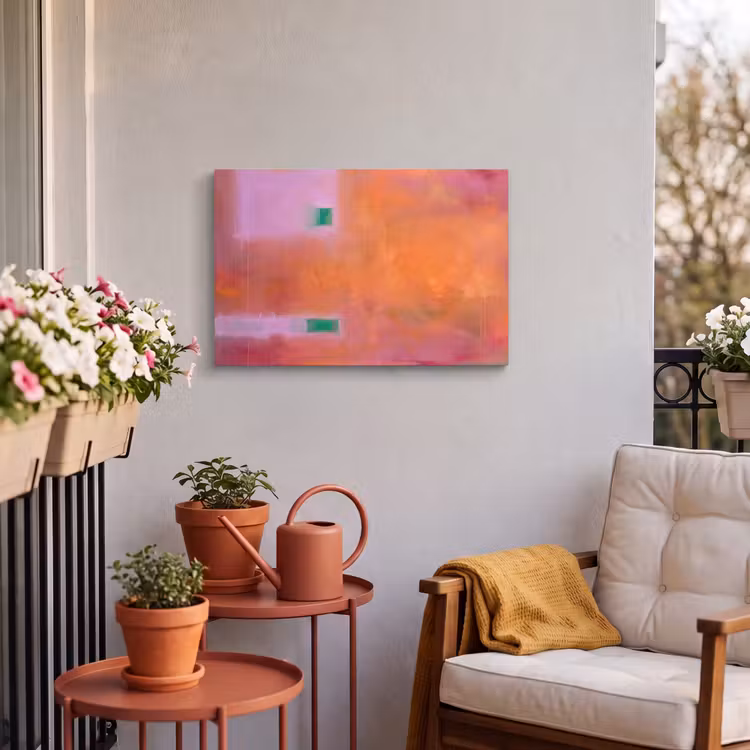 Abstract - Vlakken - Kunst - Modern - Oranje Tuinposter op houten frame 2 cm dik klein -sfeer1