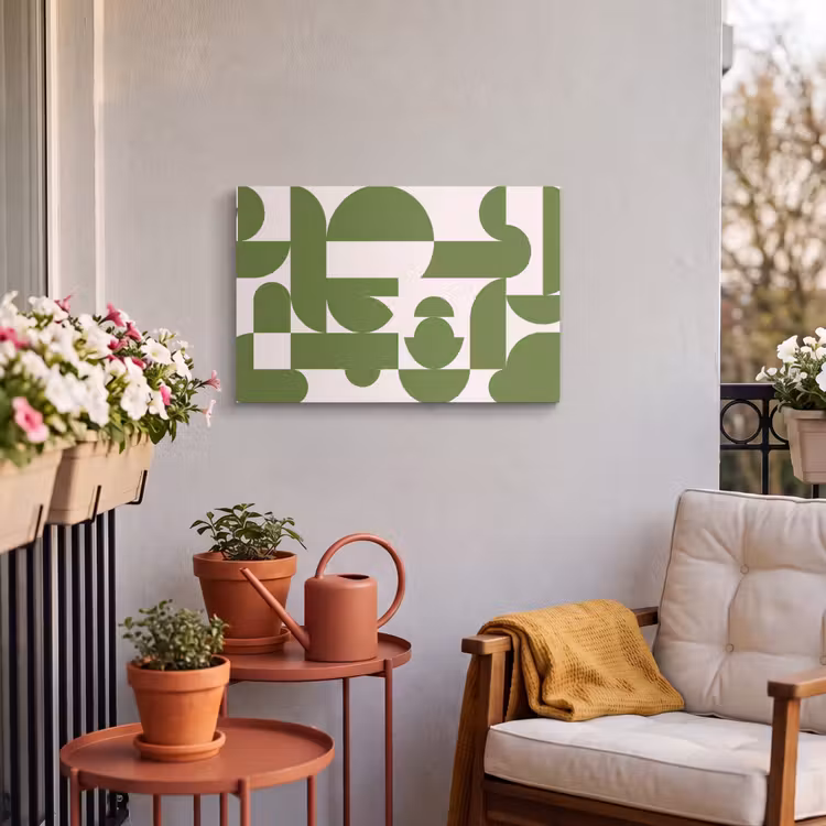 Abstract - Geometrie - Modern - Groen - Wit Tuinposter op houten frame 2 cm dik klein -sfeer1