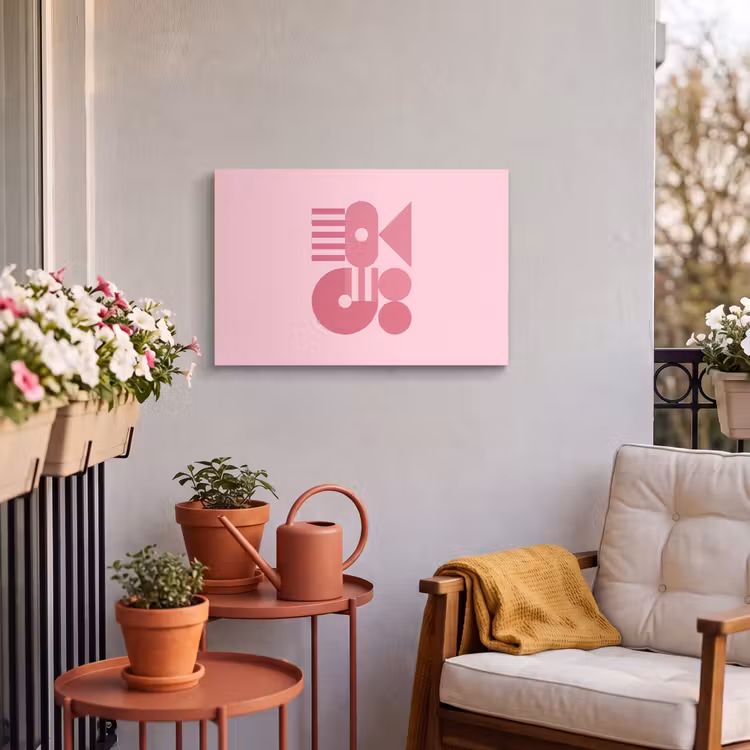 Abstract - Geometrisch - Vormen - Roze Tuinposter op houten frame 2 cm dik klein -sfeer1