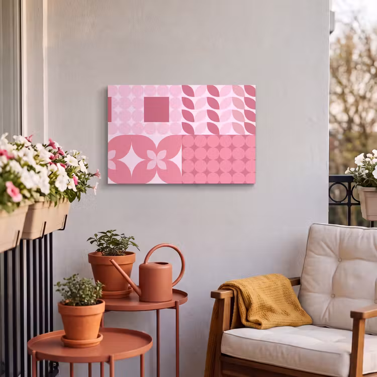 Abstract - Geometrisch - Patroon - Modern - Roze Tuinposter op houten frame 2 cm dik klein -sfeer1