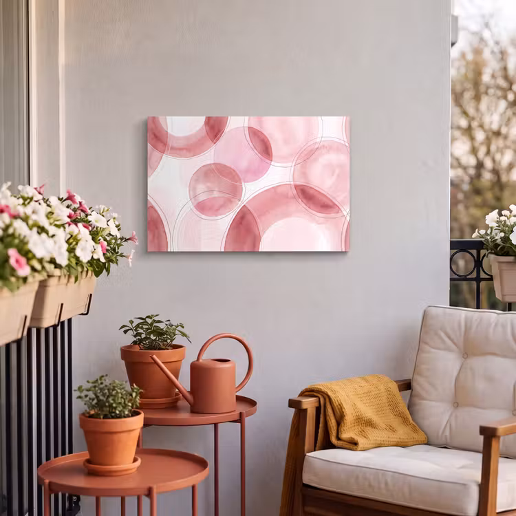 Abstract - Cirkels - Modern - Roze - Kunst Tuinposter op houten frame 2 cm dik klein -sfeer1