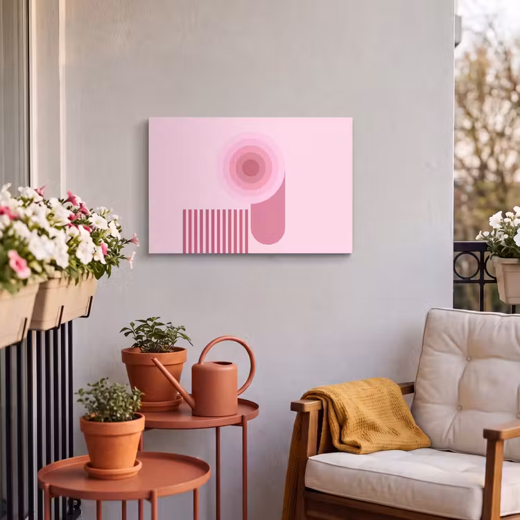Abstract - Cirkels - Strepen - Modern - Roze Tuinposter op houten frame 2 cm dik klein -sfeer1