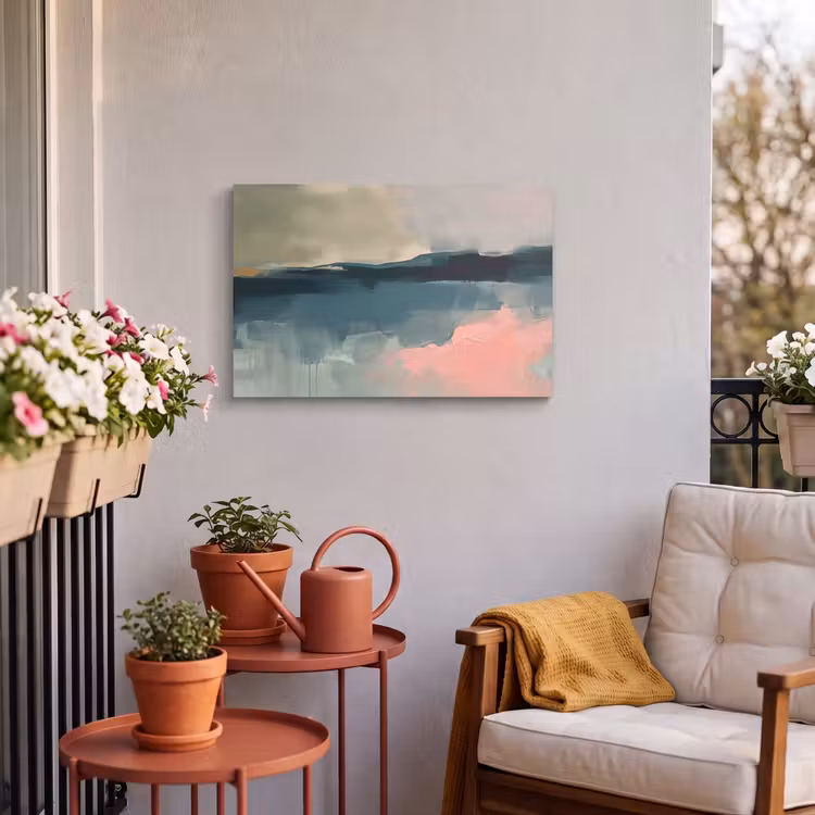 Abstract - Landschap - Kunst - Modern - Groen - Blauw Tuinposter op houten frame 2 cm dik klein -sfeer1