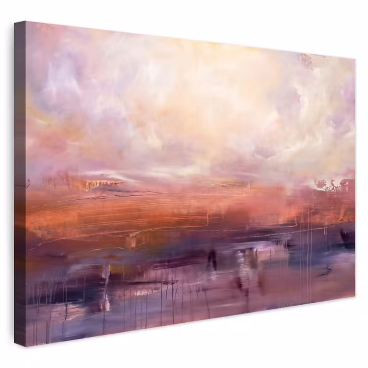 Abstract - Landschap - Modern - Paars - Oranje Tuinposter op houten frame 2 cm dik klein -3d