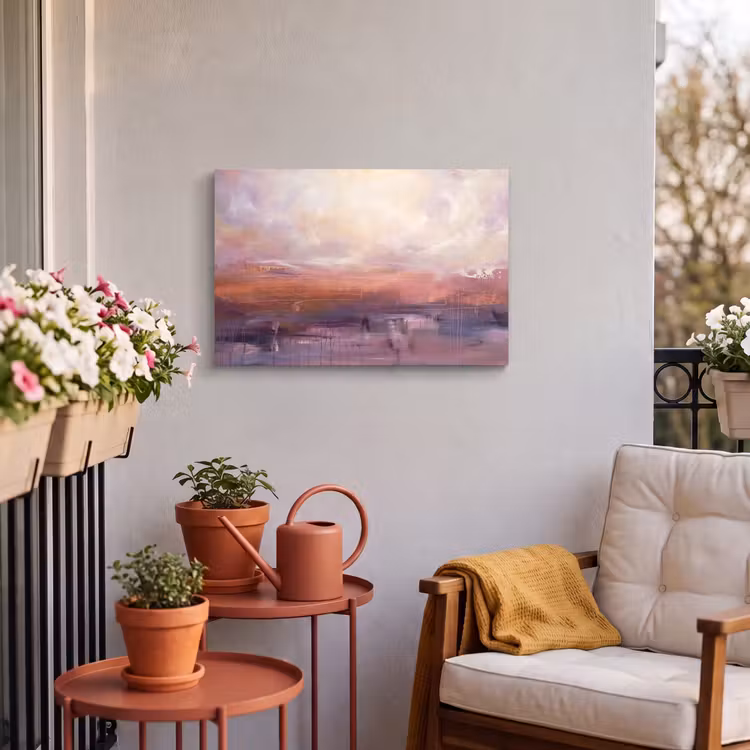 Abstract - Landschap - Modern - Paars - Oranje Tuinposter op houten frame 2 cm dik klein -sfeer1