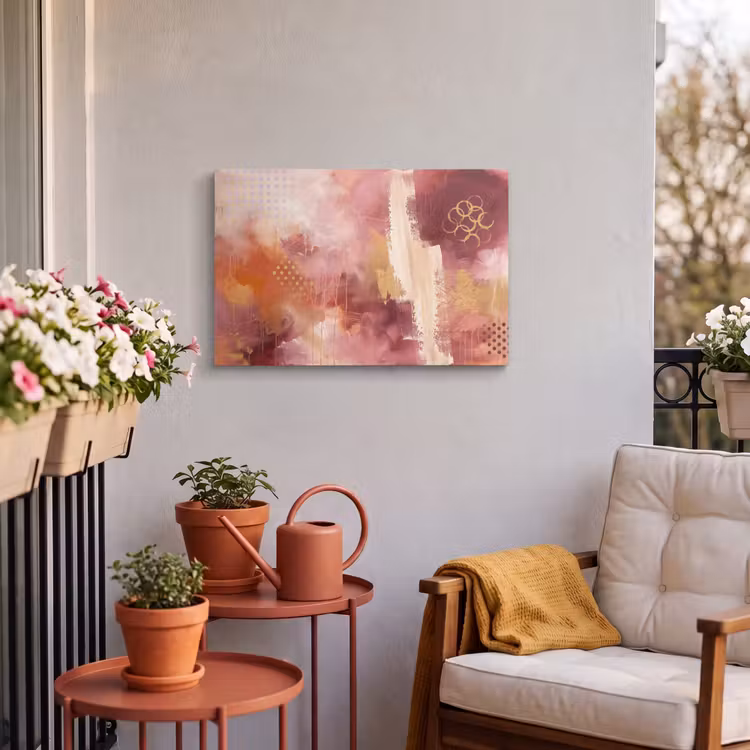 Abstract - Rood - Goud - Modern - Kunst Tuinposter op houten frame 2 cm dik klein -sfeer1