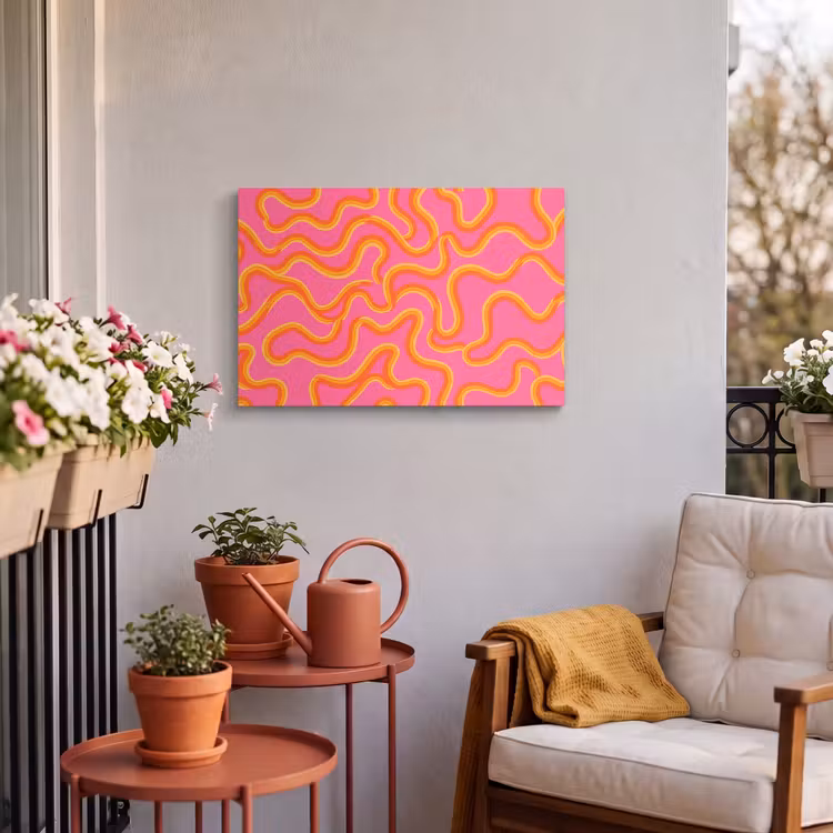 Abstract - Golvende lijnen - Modern - Kleurrijk Tuinposter op houten frame 2 cm dik klein -sfeer1
