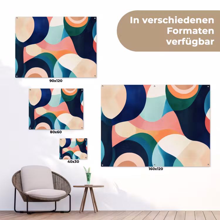 Abstract - Blauw - Roze tuinposter los doek klein -Xsfeer9_DE