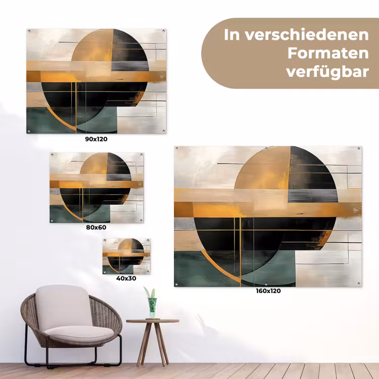 Abstract - Goud - Brons - Groen - Vormen - Modern tuinposter los doek klein -Xsfeer9_DE