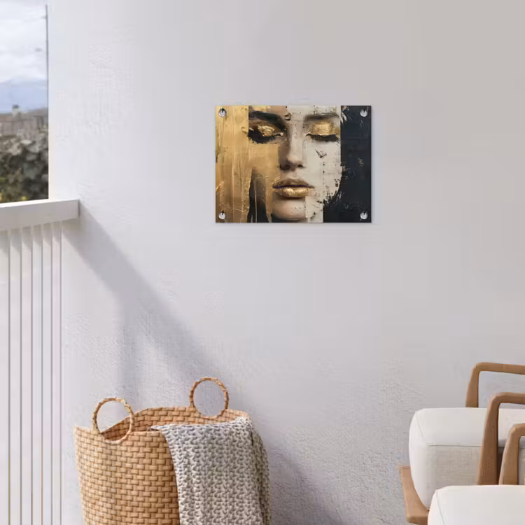 Abstract - Goud - Gezicht - Lippen tuinposter los doek klein -sfeer8