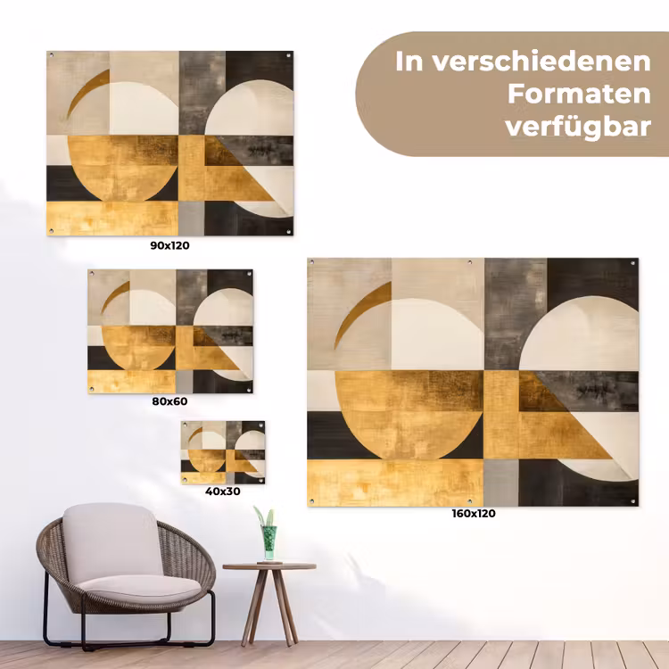 Abstract - Goud - Grijs - Vormen - Geometrisch tuinposter los doek klein -Xsfeer9_DE