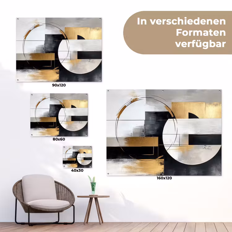 Abstract - Goud - Zilver - Vormen - Aesthetic tuinposter los doek klein -Xsfeer9_DE