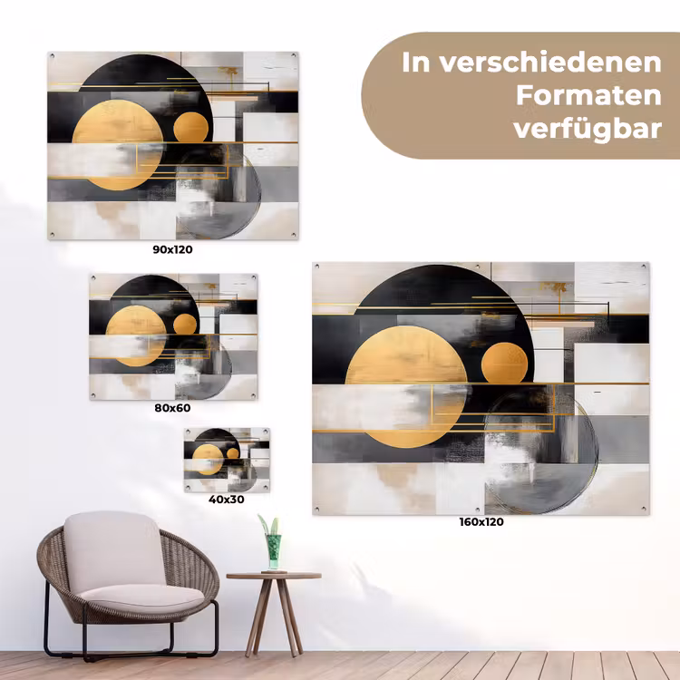 Abstract - Goud - Zilver - Vormen - Aesthetic - Modern tuinposter los doek klein -Xsfeer9_DE