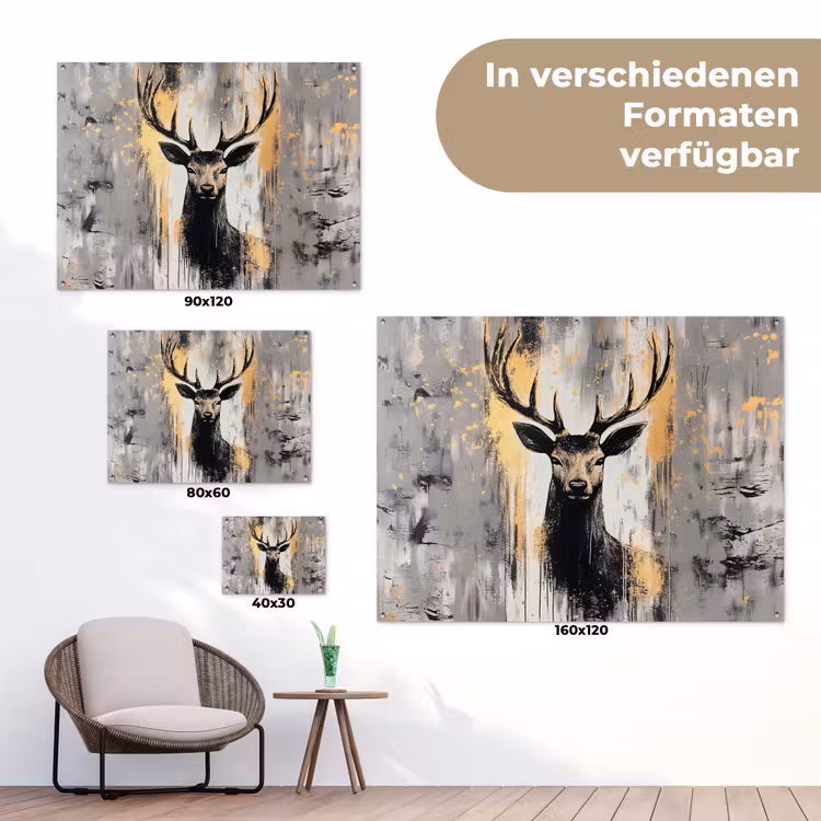 Abstract - Hert - Gewei - Goud tuinposter los doek klein -Xsfeer9_DE