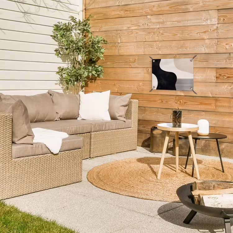 Abstract - Japandi - Beige - Modern tuinposter los doek klein -sfeer4