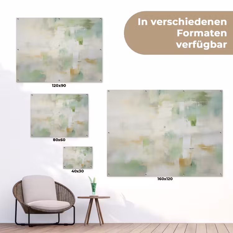Abstract - Kunst - Wit - Groen - Modern tuinposter los doek klein -Xsfeer9_DE