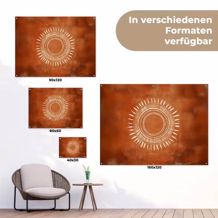 Abstract - Lijnen - Zonnestralen - Roodbruin tuinposter los doek klein -Xsfeer9_DE