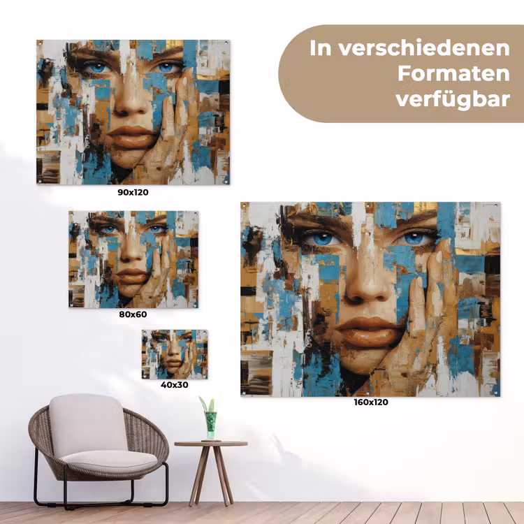 Abstract - Penseelstreken - Blauw - Gezicht tuinposter los doek klein -Xsfeer9_DE