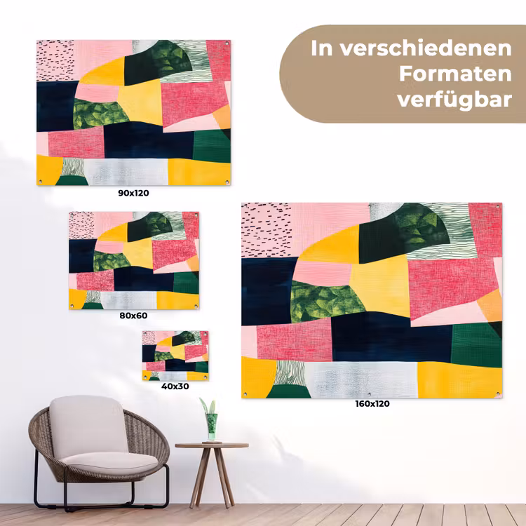 Abstract - Roze - Lappen - Vormen - Geel tuinposter los doek klein -Xsfeer9_DE