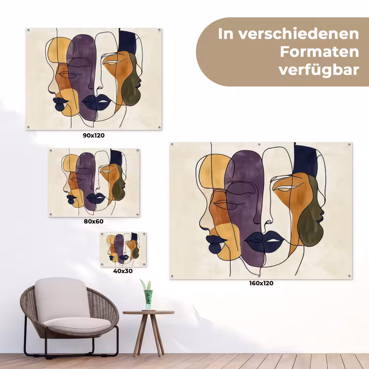 Abstract - Overlappende gezichten - Paars - Donkergroen tuinposter los doek klein -Xsfeer9_DE