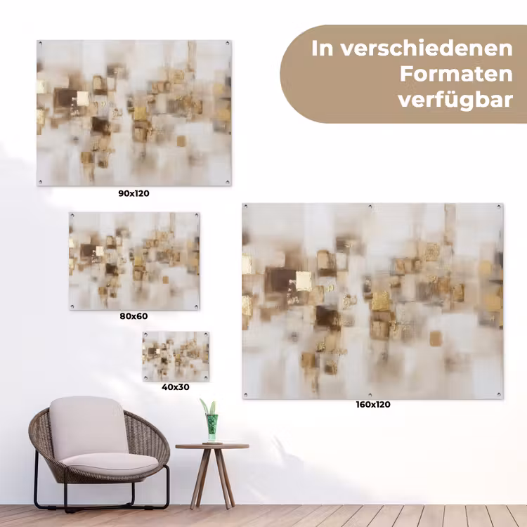 Abstracte vierkanten - Aardetonen - Mistig tuinposter los doek klein -Xsfeer9_DE