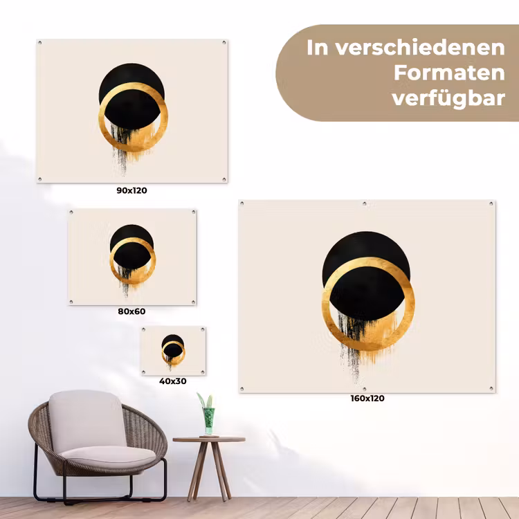 Abstract ontwerp - Zwarte cirkel - Verfvlekken tuinposter los doek klein -Xsfeer9_DE