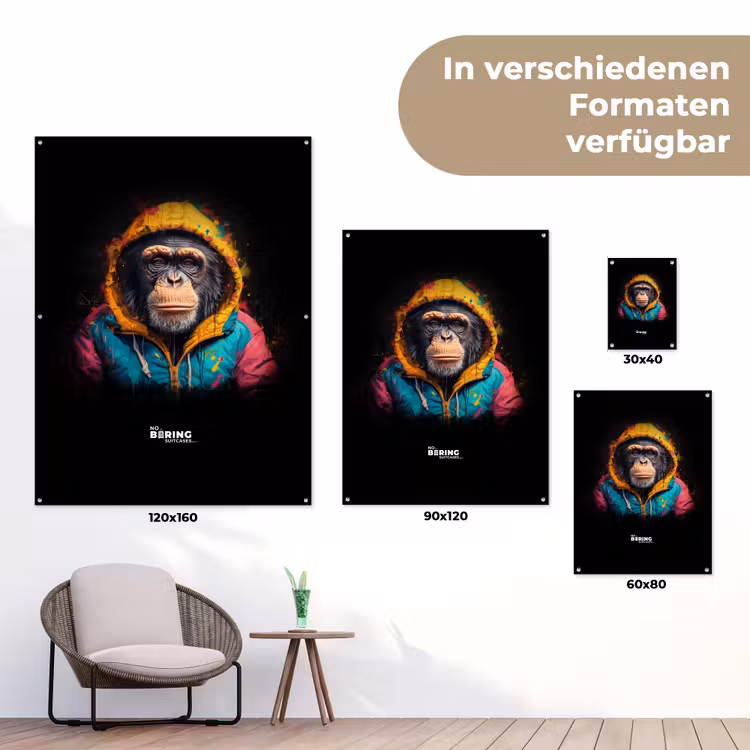 Aap met kleurrijk vest tuinposter los doek klein -Xsfeer9_DE