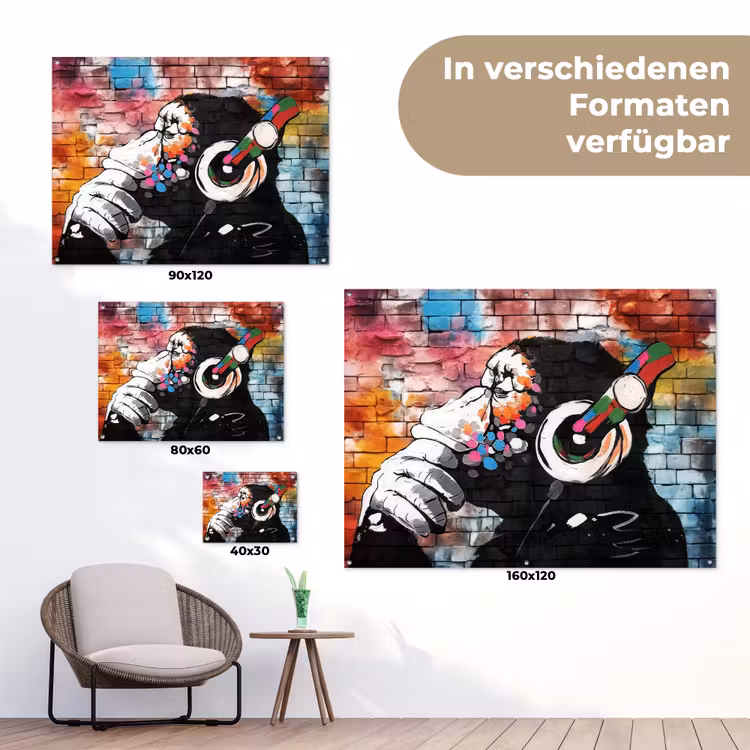 Aap met Koptelefoon tuinposter los doek klein -Xsfeer9_DE