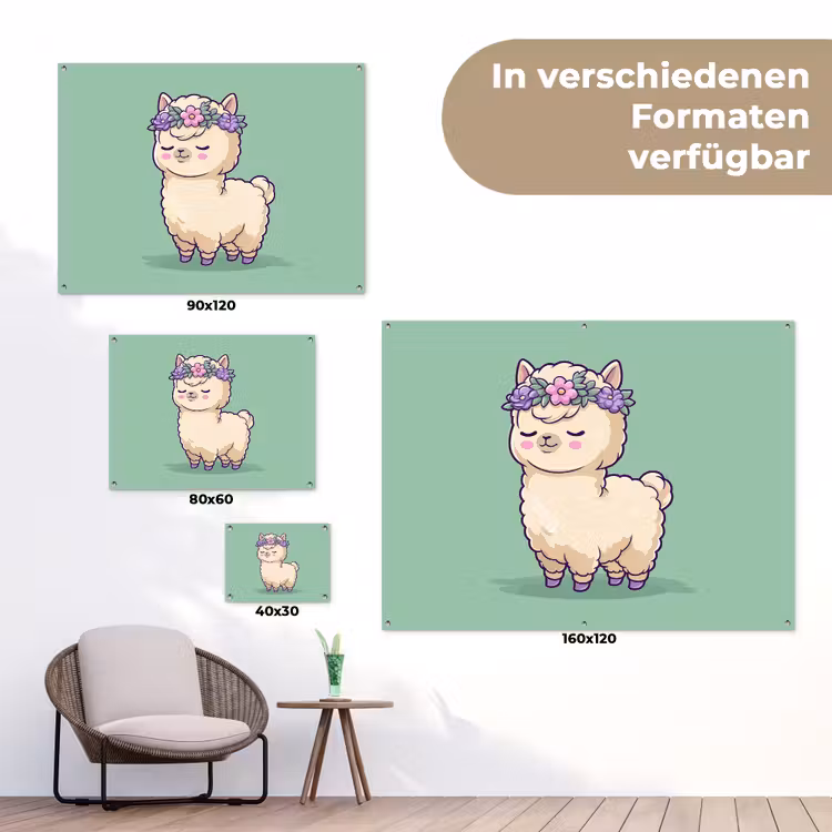 Alpaca - Groen - Bloemendiadeem tuinposter los doek klein -Xsfeer9_DE