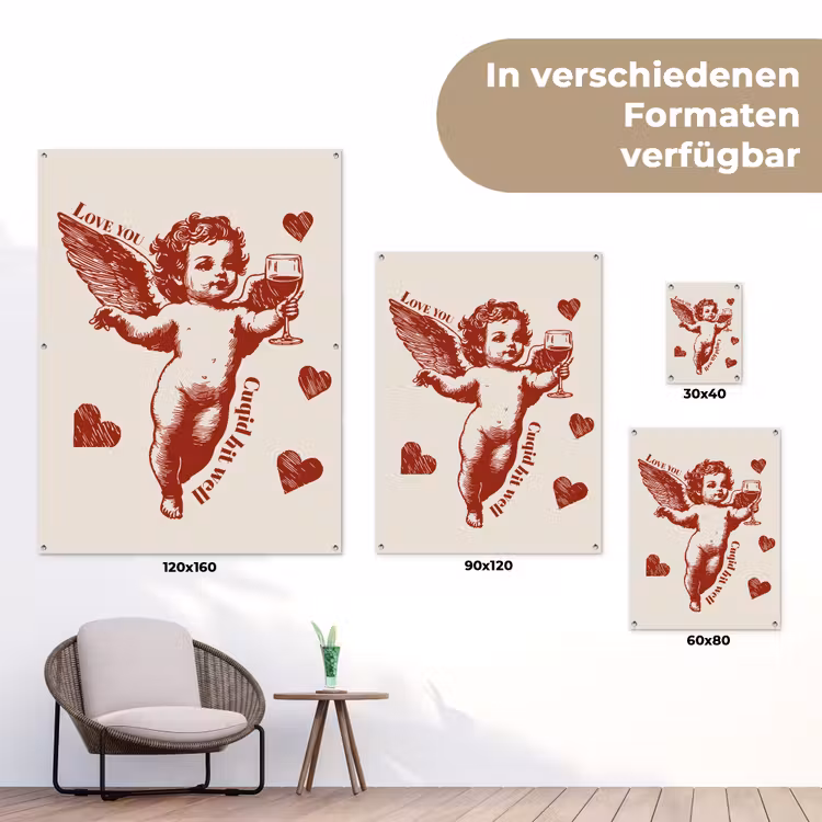 Cupido - Hartjes - Rood - Klassiek tuinposter los doek klein -Xsfeer9_DE