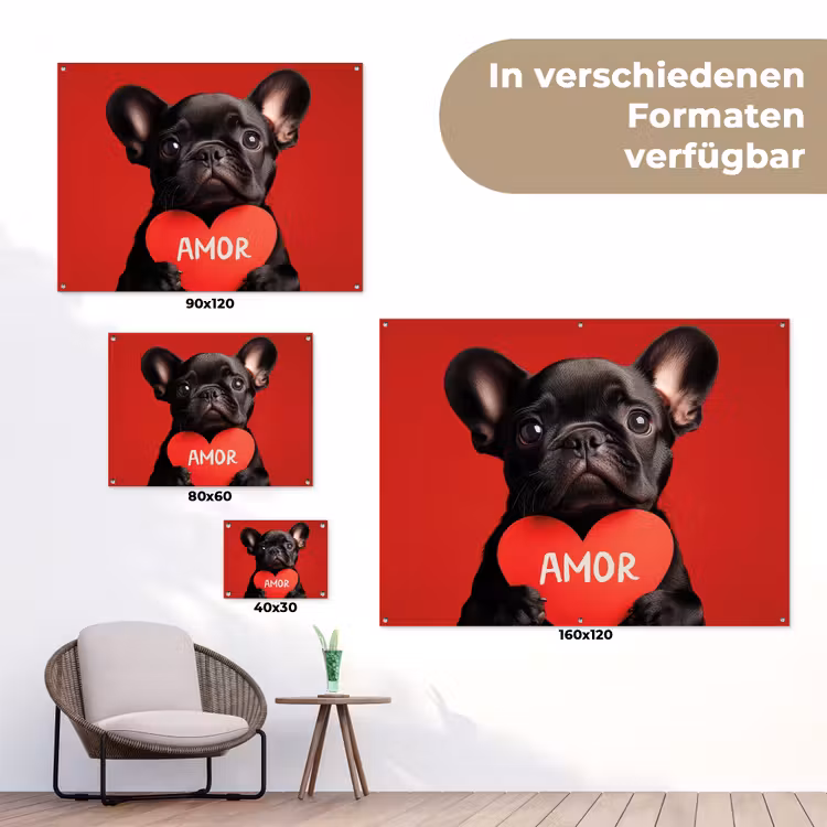 Amor - Hond - Hartje - Rood tuinposter los doek klein -Xsfeer9_DE