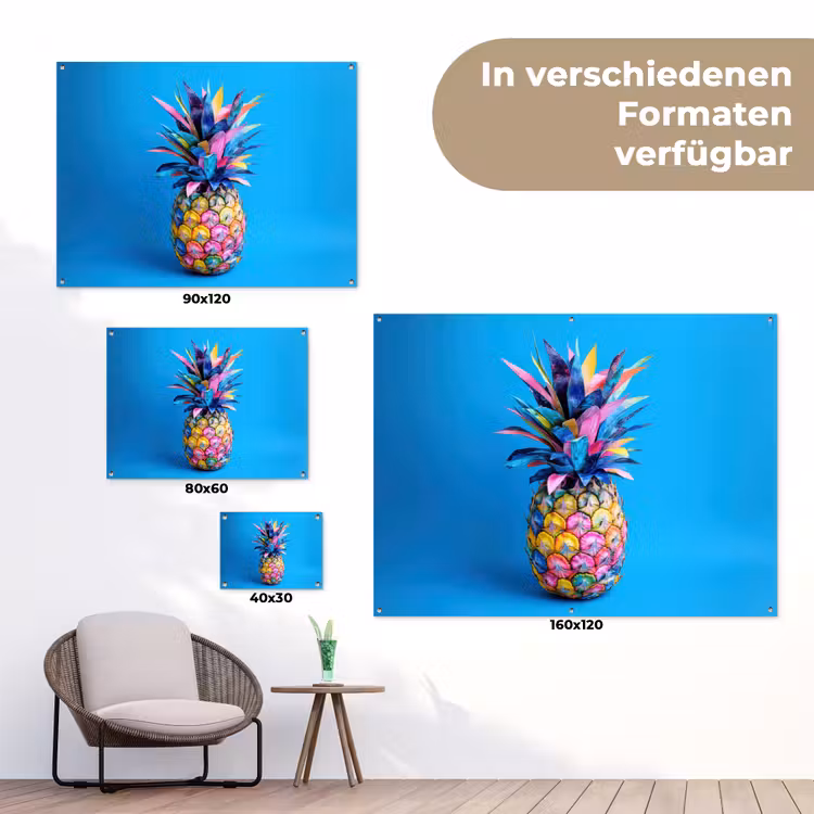 Ananas - Blauw - Tropisch - Vrolijk tuinposter los doek klein -Xsfeer9_DE