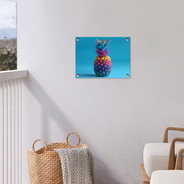 Ananas - Regenboog - Blauw - Popart tuinposter los doek klein -sfeer8